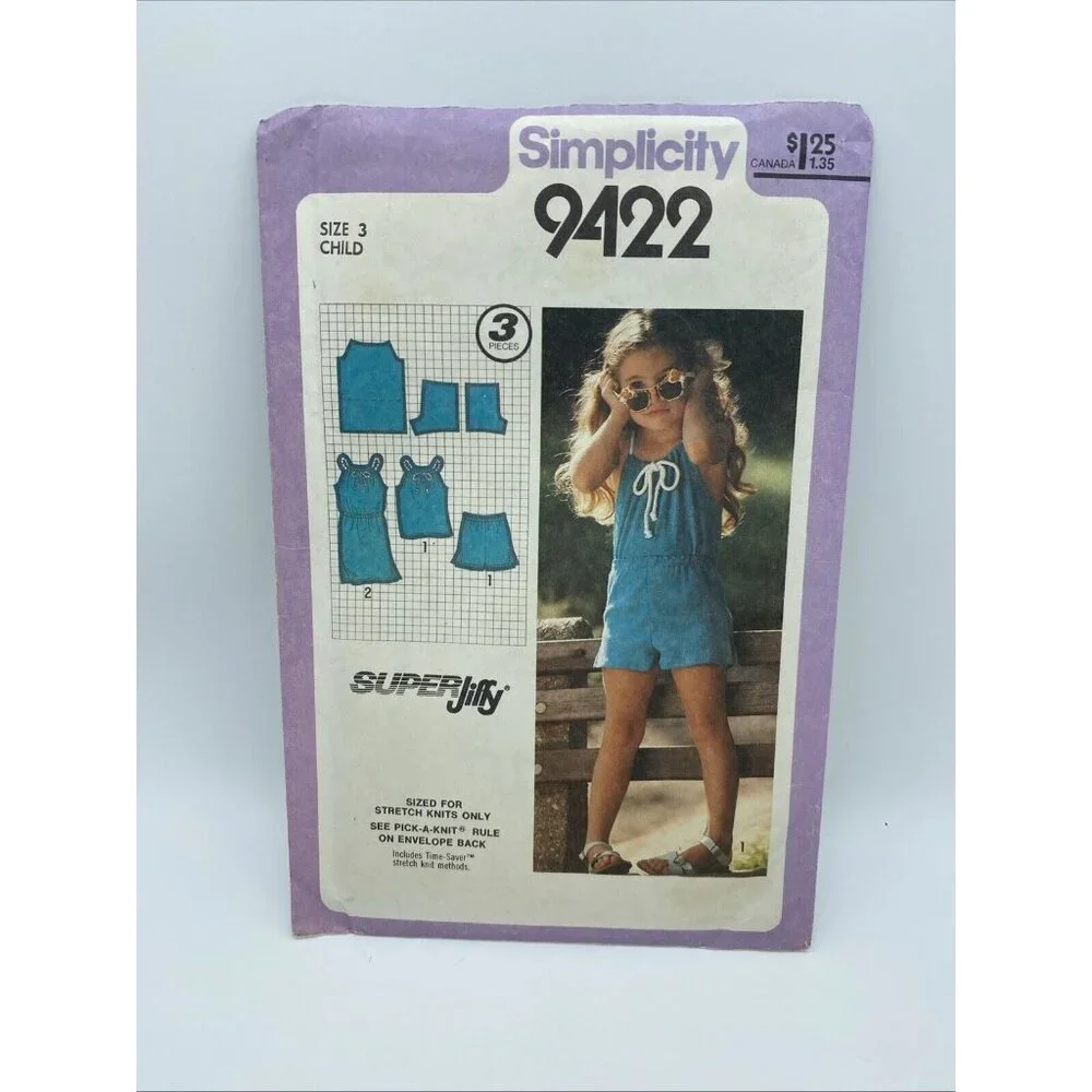 Simplicity Sewing Pattern #9422 Child 3 Pullover Dress Top Shorts Vintage Cut